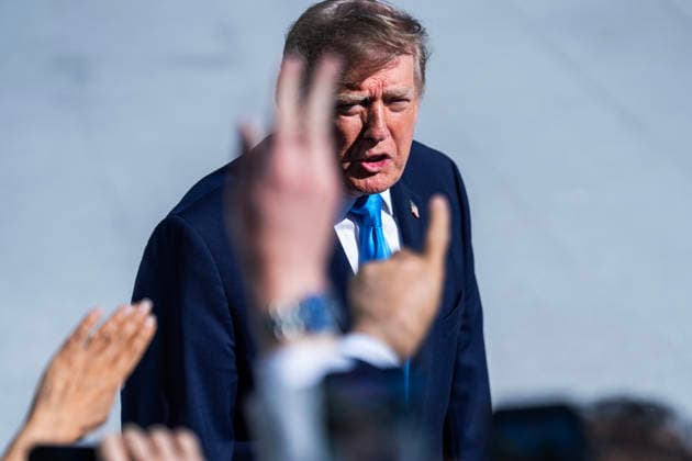 White House Departure 10 05 26 UNITED STATES - OCTOBER 5: President Donald Trump speaks with reporters on the South Lawn of the White House before boarding Marine One en route to Nebraska on Monday, October 5, 2026. (Tom Williams CQ Roll Call) Washington DC United States EDITORIAL USE ONLY Copyright: x2026xCQ-RollxCall,xInc.x TomxWilliamsx rollcallpix173152