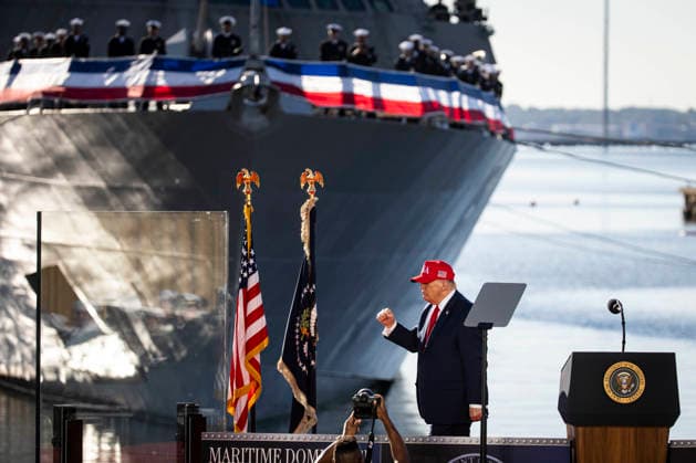 President Donald Trump during an event at Tradepoint Atlantic in Sparrows Point, Marylan on Tuesday, Oct. 6, 2026. Anduril Industries, known for building drones and autonomous aircraft, is investing $3.7 billion to build a massive new shipbuilding facility named Arsenal 2 in Maryland, a move that will enhance the US Navy s nuclear-powered submarine production.  BAL20261006128 AlxDrago