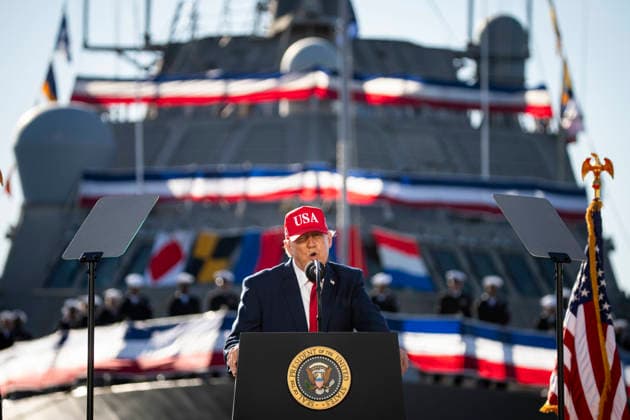 President Donald Trump speaks during an event at Tradepoint Atlantic in Sparrows Point, Marylan on Tuesday, Oct. 6, 2026. Anduril Industries, known for building drones and autonomous aircraft, is investing $3.7 billion to build a massive new shipbuilding facility named Arsenal 2 in Maryland, a move that will enhance the US Navy s nuclear-powered submarine production.  BAL20261006137 AlxDrago
