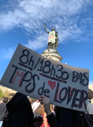 High school students hold placards as they demonstrate in the streets of Paris on Tuesday, October 6, 2026. Hundreds of thousands of students and their supporters took part in nationwide protests across France today to protest school conditions.  PAR20261006104 MAYAxVIDON-WHITE
