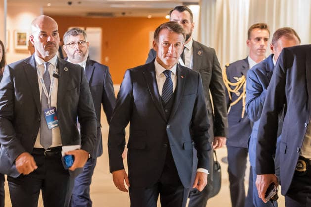 EU MED9 Bilateral meet Plenkovic - Macron Croatian Prime Minister Andrej Plenkovic meets French President Emmanuel Macron during bilateral meetings on the sidelines of the EU MED9 summit in Split, Croatia on October 7, 2027.  ZvonimirxBarisin PIXSELL