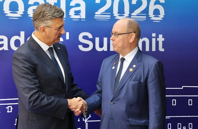 EU MED9 Prime Minister of Croatia Andrej Plenkovic welcomes Prince Albert II of Monaco for EU MED9 summit at Split, Croatia on October 7, 2026.  IvoxCagalj PIXSELL