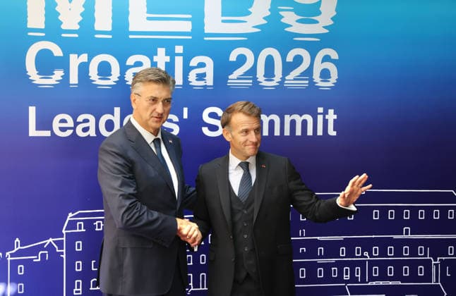 EU MED9 Prime Minister of Croatia Andrej Plenkovic welcomes President of France Emmanuel Macron for EU MED9 summit at Split, Croatia on October 7, 2026. Photo  IvoxCagalj PIXSELL