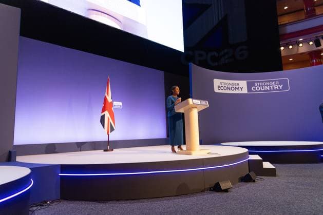 October 7, 2026, Birmingham, United Kingdom: Leader of the Conservative Party Kemi Badenoch gives her keynote speech at the International Convention Centre on the final day (day four) of the Conservative Party Conference at the International Convention Centre in Birmingham..The Conservative Party leader, Kemi Badenoch s gives her keynote speech at the International Convention Centre on the final day (day four) of the Conservative Party Conference at the International Convention Centre in Birmingham. The Conservative Party opened its annual conference under the slogan Stronger economy, stronger countryÃ¢ Birmingham United Kingdom - ZUMAs197 20261007_aaa_s197_048 Copyright: xPhilxLewisx