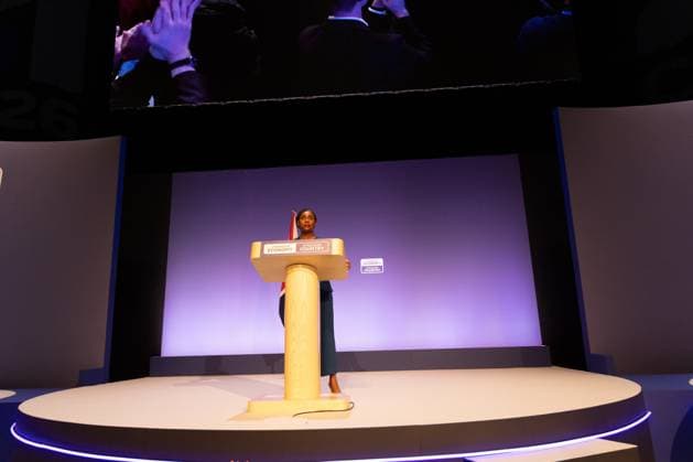 October 7, 2026, Birmingham, United Kingdom: Leader of the Conservative Party Kemi Badenoch gives her keynote speech at the International Convention Centre on the final day (day four) of the Conservative Party Conference at the International Convention Centre in Birmingham..The Conservative Party leader, Kemi Badenoch s gives her keynote speech at the International Convention Centre on the final day (day four) of the Conservative Party Conference at the International Convention Centre in Birmingham. The Conservative Party opened its annual conference under the slogan Stronger economy, stronger countryÃ¢ Birmingham United Kingdom  - ZUMAs197 20261007_aaa_s197_053 Copyright: xPhilxLewisx