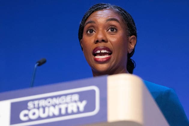 October 7, 2026, Birmingham, United Kingdom: Conservative leader Kemi Badenoch addresses delegates at the Symphony Hall in Birmingham on the final day of the party™s annual conference. Kemi Badenoch delivered her high-stakes keynote speech, she promised sweeping tax cuts and took direct aim at Andy Burnham s Labour government, declaring a battle for the soul of the nation Birmingham United Kingdom - ZUMAs197 20261007_aaa_s197_082 Copyright: xGaryxRobertsx