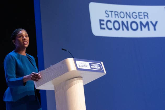 October 7, 2026, Birmingham, United Kingdom: Conservative leader Kemi Badenoch addresses delegates at the Symphony Hall in Birmingham on the final day of the party™s annual conference. Kemi Badenoch delivered her high-stakes keynote speech, she promised sweeping tax cuts and took direct aim at Andy Burnham s Labour government, declaring a battle for the soul of the nation Birmingham United Kingdom - ZUMAs197 20261007_aaa_s197_086 Copyright: xGaryxRobertsx