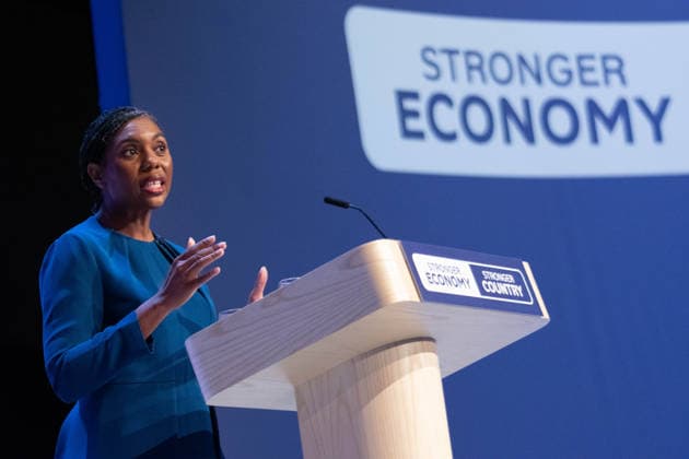October 7, 2026, Birmingham, United Kingdom: Conservative leader Kemi Badenoch addresses delegates at the Symphony Hall in Birmingham on the final day of the party™s annual conference. Kemi Badenoch delivered her high-stakes keynote speech, she promised sweeping tax cuts and took direct aim at Andy Burnham s Labour government, declaring a battle for the soul of the nation Birmingham United Kingdom - ZUMAs197 20261007_aaa_s197_098 Copyright: xGaryxRobertsx