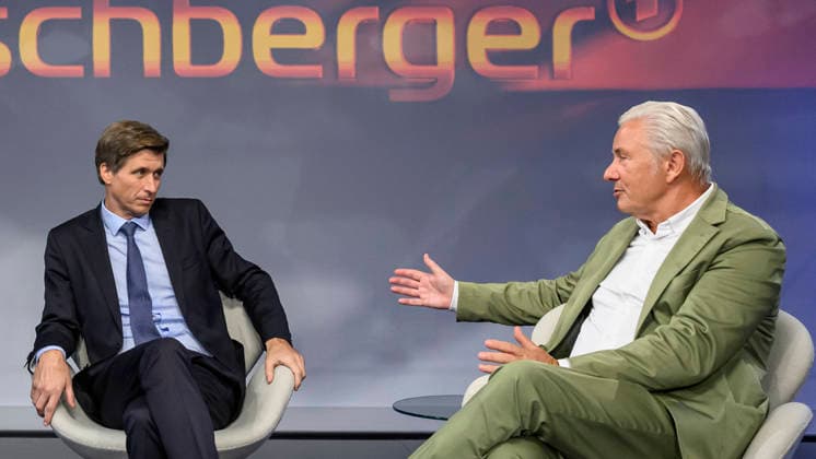 Pictured, from left: Moritz Schularick, economist; Klaus Wowereit, SPD, former Governing Mayor of Berlin; GER, Berlin, studio, guest on *Maischberger*, a political talk show, TV program, hosted by Sandra Maischberger, Das Erste, from Adlershof – At Studio 20, October 7, 2026, Copyright: HMBxMedia UwexKoch