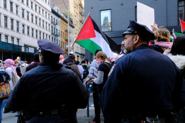 NEW YORK, NY - OCTOBER 7: Anti-Israeli and pro-Palestinian protestors converge during a vigil on the third anniversary of Hamas™ Oct. 7 attack in New York City on October 7, 2026. Copyright: xKatiexGodowskix