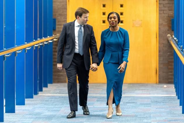 Conservative Party Conference, Day 4, The ICC Birmingham, UK - 07 Oct 2026 Kemi Badenoch, leader of the Conservative Party, right, and her husband Hamish Badenoch, ahead of delivering her keynote speech on the final day of the UK Conservative Party Conference in Birmingham The Conservative Party leader, Kemi Badenoch s gives her keynote speech at the International Convention Centre on the final day (day four) of the Conservative Party Conference at the International Convention Centre in Birmingham. The Conservative Party opened its annual conference under the slogan Stronger economy, stronger country Birmingham United Kingdom Copyright: xPhilxLewisx xSOPAxImagesx Phil-Lewis-1456719