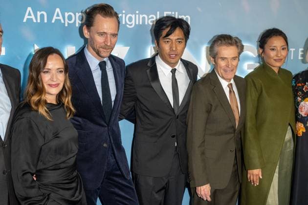 Apple Original Films Tenzing New York Premiere, New York, USA - 07 Oct (L-R) Jennifer Peedom, Tom Hiddleston, Genden Phuntsok, Willem Dafoe and Thinley Lhamo attend Apple Original Films Tenzing New York Premiere at DGA Theater on October 07, 2026 in New York City. New York United States Copyright: xRonxAdarx xSOPAxImagesx Ron-Adar-1456834