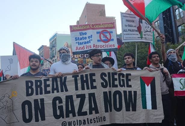 Pro-Palestinians rally outside City Hall NEW YORK, UNITED STATES - OCTOBER 07: Pro-Palestinian Americans rally outside City Hall and march to Union Square in New York, United States, on October 7, 2026, marking the anniversary of the October 7 attacks on Gaza. Selcuk Acar Anadolu New York United States. Editorial use only. Please get in touch for any other usage.  Copyright: x2026xAnadoluxSelcukxAcarx