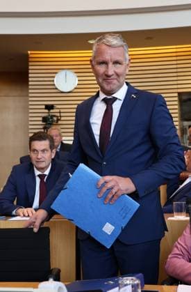 Special Plenary Session of the Thuringian State Parliament, October 7, 2026, Erfurt, Thuringian State Parliament, 55th Plenary Session, Special Plenary Session; the agenda item is the dissolution of the 8th Thuringian State Parliament pursuant to Article 50, Section 2, Sentence 1, No. 1 of the Constitution of the Free State of Thuringia; motion by the AfD; pictured: AfD parliamentary group leader Bjoern Hoecke