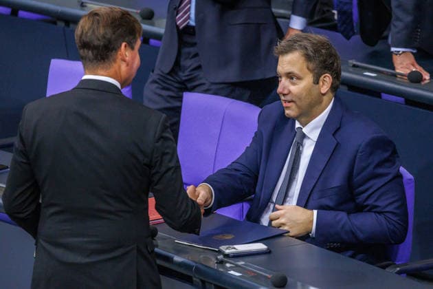 Lars Klingbeil (SPD), Federal Minister of Finance, in the German Bundestag on October 8, 2026, in Berlin, Berlin, Germany, Bundestag