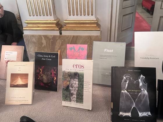 2026 Nobel Prize in Literature awarded to Canadian writer Anne Carson STOCKHOLM, SWEDEN - OCTOBER 08: Books by Canadian writer and poet Anne Carson are displayed during a press conference announcing the winner of the 2026 Nobel Prize in Literature at the Swedish Academy in Stockholm, Sweden, on October 08, 2026. The prize is awarded to 76-year-old Carson for her bold and inventive body of work, which has created new forms for contemporary literature through a playful dialogue with the classical tradition. Atila Altuntas Anadolu Stockholm Sweden. Editorial use only. Please get in touch for any other usage.  Copyright: x2026xAnadoluxAtilaxAltuntasx