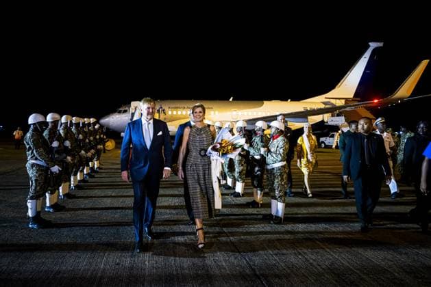 King Willem Alexander and Queen Maxima on arrival in Paramaribo