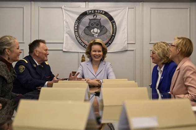 Belgium, Queen Mathilde visits the police emergency unit in Brussels