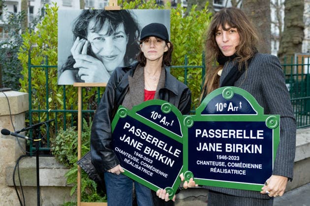 Charlotte Gainsbourg and Lou Doillon at the inauguration of the Passerelle Jane Birkin in Paris