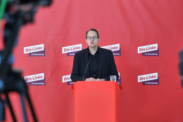 Berlin, Die Linke press conference with Sören Pellmann