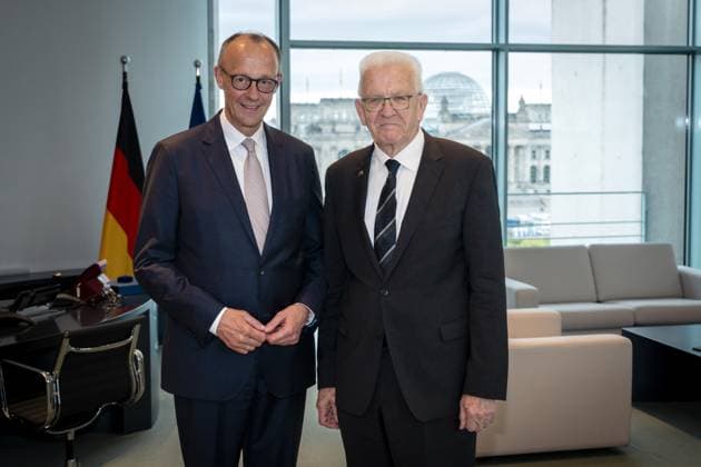 Berlin, farewell visit by Winfried Kretschmann to Friedrich Merz