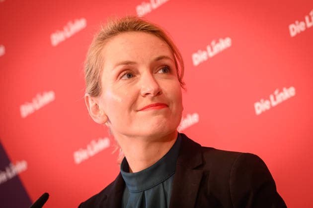 Berlin, Die Linke press conference with Ines Schwerdtner