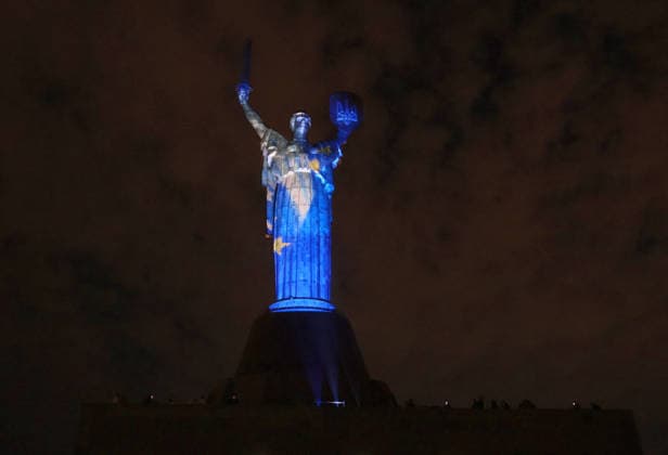 Ukraine, ceremony to illuminate the Motherland Monument in Kiev