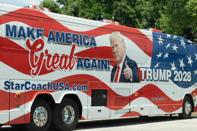 USA, bus with Make America Great Again - Trump 2028 in Atlanta