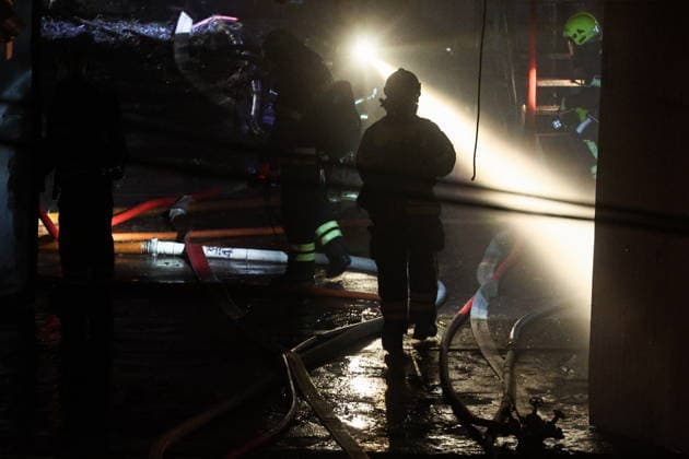 Russia, fire brigade extinguishes fire at the Ismailovo Kremlin in Moscow