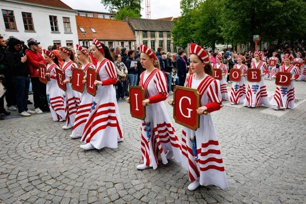 Belgium, Procession of the Holy Blood with relic through the city centre of Bruges