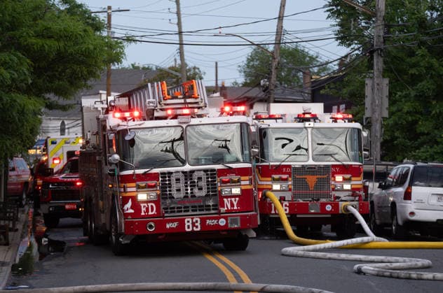 USA, Fire in shipyard on Staten Island