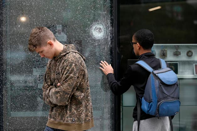 USA, bullet holes after shots fired in front of the White House in Washington DC
