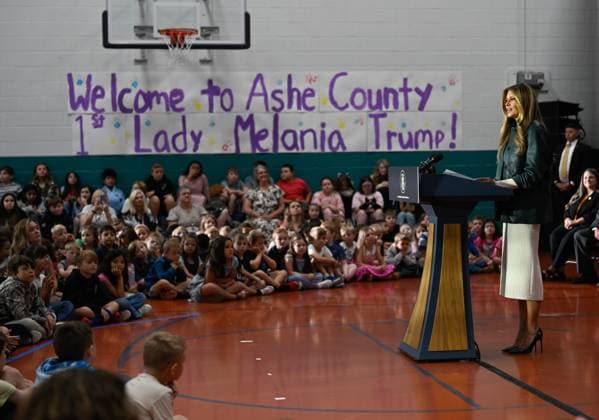 USA: Mrs Melania Trump visits Ashe County School in Jefferson