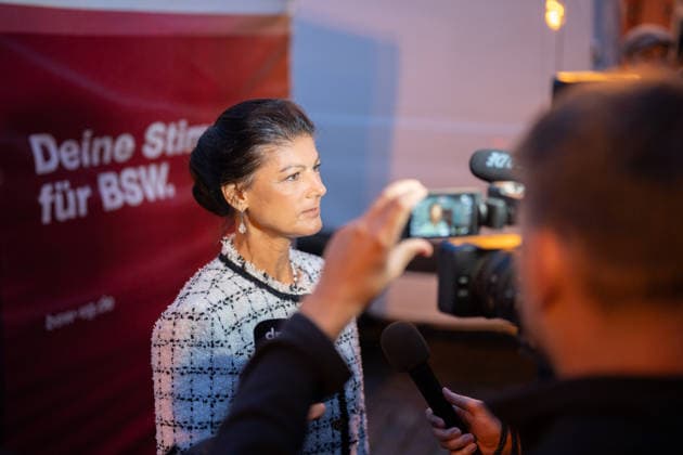 Mecklenburg-Western Pomerania, BSW election campaign closing event with Sahra Wagenknecht in Schwerin