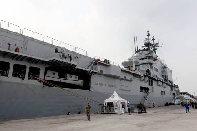 Indonesia: The former Italian aircraft carrier ITS Giuseppe Garibaldi arrives in the port of Jakarta