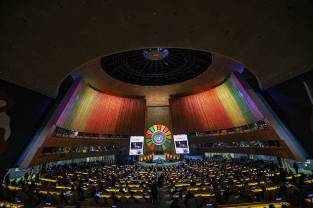 United Nations: Antonio Guterres speaks in the plenary hall of the UN General Assembly in New York