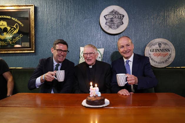 The UK, Andy Burnham and Micheál Martin celebrate the 90th birthday of club patron Patrick McNally at the Brian Boru Irish Club in Ashton-in-Makerfiel