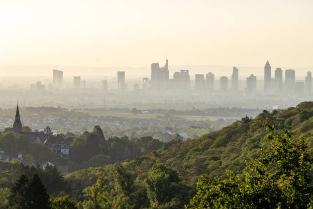 Hesse, the Frankfurt am Main skyline in the morning