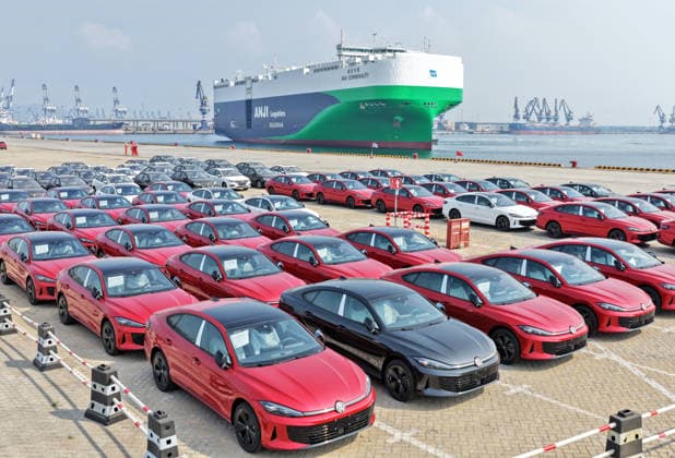 China: Vehicle exports, including Volkswagen cars, at the port of Yantai
