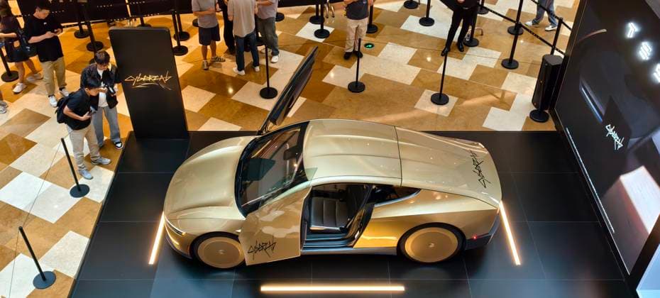 China, Shanghai: members of the public view Tesla’s driverless electric vehicle, the Cybercab