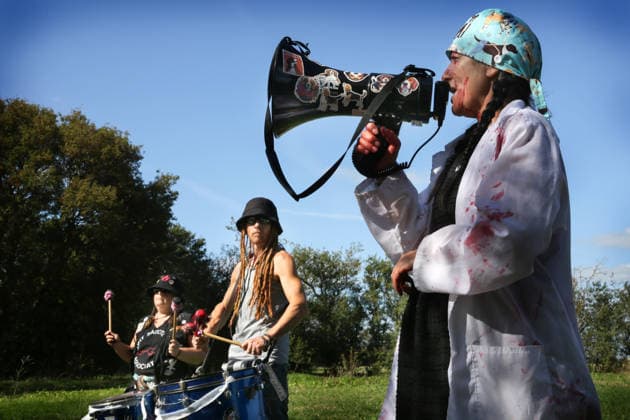 UK: Animal rights activists protest outside MBR Acres to mark the 50th anniversary of the Animal Liberation Front