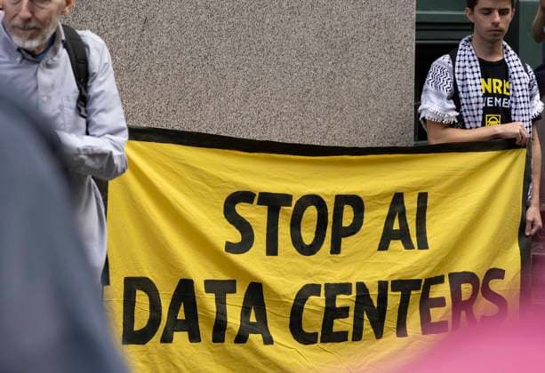 USA: Climate activists protest outside OpenAI in SoHo, New York
