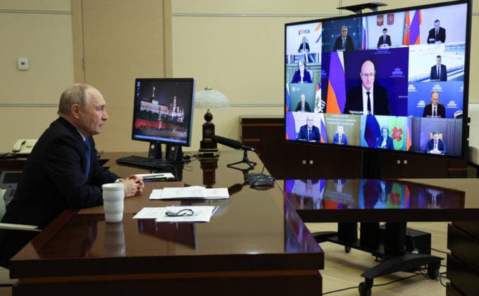 Russia, Vladimir Putin video conference in Novo-Ogaryovo