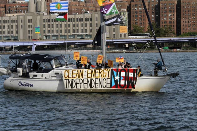 USA, Climate protest on the water in New York