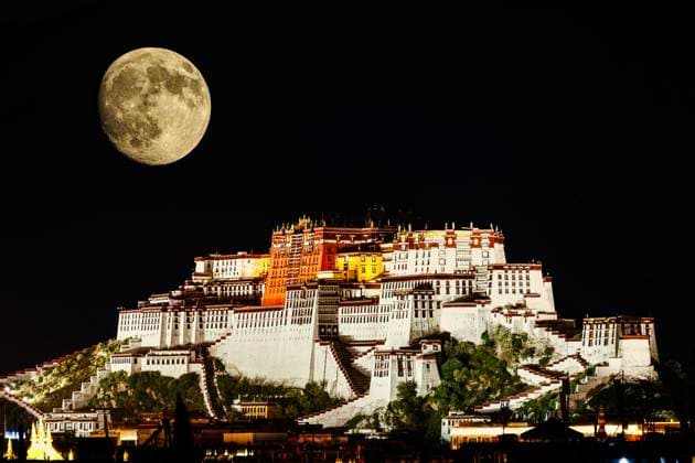 China, the moon over Lhasa, Tibet