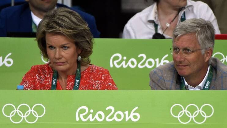 Queen Mathilde of Belgium and King Philippe - Filip of Belgium pictured during the women s -48kg judo competition at the 2016 Olympic Games Olympische Spiele Olympia OS in Rio, Saturday 06 August 2016, in Rio, Brazil. ERICxLALMAND x04904829x