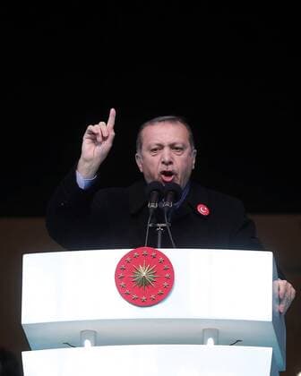 Turkish President Recep Tayyip Erdogan speaks before a friendly football match held for the martyrs killed on the recent terror attacks in Turkey, at Vodafone Arena in Istanbul, Turkey on December 22, 2016. Foreign and Turkish footballers from Turkish Spor Toto Super League s 18 team, compete at the friendly match and the income of the match will be donated to relatives of the martyrs. Copyright: TolgaxAdanali 15587359