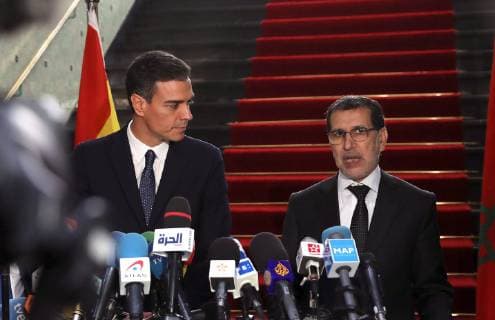 Spanish Prime Minister, Pedro Sanchez, and Moroccan Prime Minister, Saadeddine Othmani (R), during a joint press conference PK Pressekonferenz after their meeting in Rabat, Morocco, 19 November 2018. Spanish PM visits Morocco !ACHTUNG: NUR REDAKTIONELLE NUTZUNG! Copyright: xBallesterosx GRAF1701 86906113st