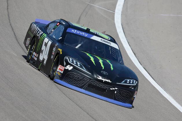 LAS VEGAS, NV - OCTOBER 15: Ty Gibbs ( 54 Joe Gibbs Racing Toyota Monster Energy) racing during the Alsco Uniforms 302 NASCAR, Motorsport, USA Xfinity Series Playoff race on October 15, 2022, at Las Vegas Motor Speedway in Las Vegas, NV. (Photo by Jeff Speer LVMS Icon Sportswire) AUTO: OCT 15 NASCAR Xfinity Series Playoff Alsco Uniforms 302 Icon221015034