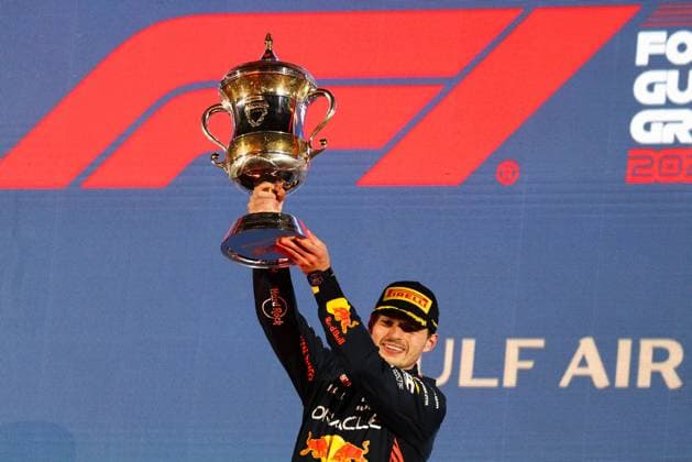 F1 Bahrain Grand Prix 2023 Max Verstappen of Red Bull Racing on the podium after winning F1 Bahrain Grand Prix of 2023 Formula One World Championship, WM, Weltmeisterschaft at Bahrain International Circuit on March 5, 2023 in Sakhir, Bahrain. Sakhir Bahrain Copyright: xBeataxZawrzelx originalFilename:zawrzel-f1bahrai230305_npXGJ